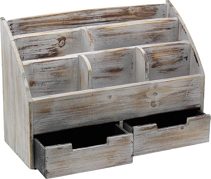 Executive Office Solutions Vintage Rustic Wooden Office Desk Organizer & Mail Rack For Desktop, Tabletop, or Counter - Distressed Torched Wood-Store Supplies, Desk Accessories, Mail – Barnwood (WO3)