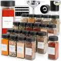 SAVVY & SORTED Glass Spice Jars with Label 24 PK - 4 Oz Spice Containers with 374 Minimalist Preprinted Labels Stickers, Pepper Grinder Funnel Shaker Lids, Empty Seasoning Containers Bottles