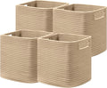 UBBCARE Set of 4 Storage Basket-12 X 12 X 12 in, Cotton Rope Basket for Shelves, Toys, Book, Cube Storage Bins with Handles, Woven Storage Basket for Organizing, Brown