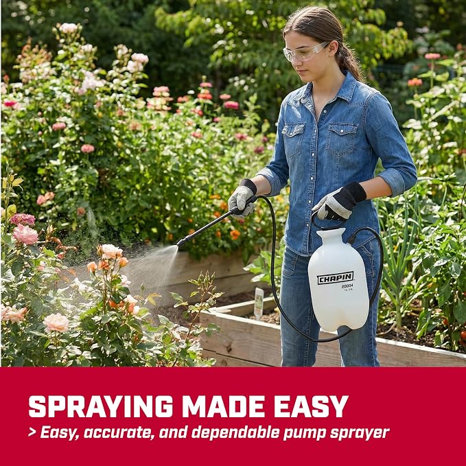 Chapin 1-Gallon Pump Sprayer, Easy Use for Home & Garden | Durable lightweight tank; ideal for weed control, plant care and cleaning with adjustable nozzle, long hose and easy pump