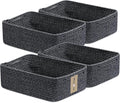 MiniArk Large Shallow Organizing Baskets 15x11x5.1 Inches - Rope Woven Storage Bins for Bathroom, Shelves, Cube Closet, Mixed Black 4 Packs