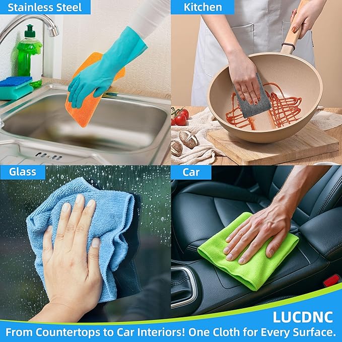 lucdnc Microfiber Cleaning Cloths 16 Pack 8 Color Cleaning Rags for Housekeeping Home Kitchen Bathroom Car,11.5"X11.5" Soft Lint Free Wet and Dry Use Dusting Cleaning Supplies Towels