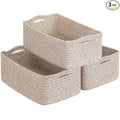 Goodpick Baskets for Organizing, Storage Basket for Shelves, Baskets for Gifts, Woven Bakset 3 Pack for Living Room, 11 x 7 x 4.5 in, White & Brown