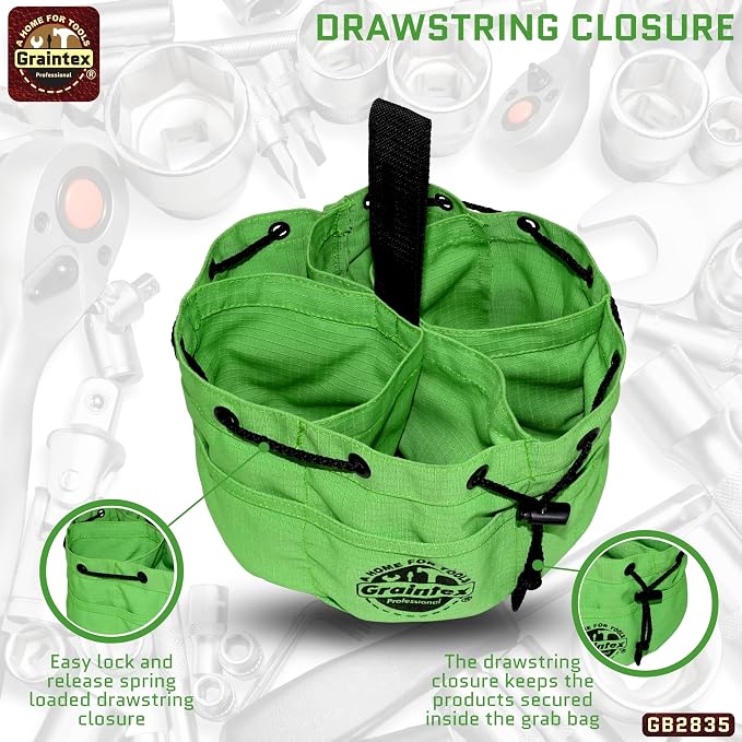 Graintex 18 Pocket Grab Bags Set of 3 Pcs Rip-Stop Canvas, Drawstring Closure, Small Parts Organizer Bag, Small Tools, Screws, Parts, Parachute Tool Bag, Parachute Tool Organizer for Essential Items
