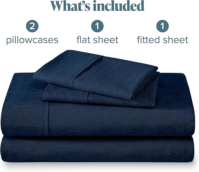 Bare Home Queen Sheet Set - Luxury 1800 Ultra-Soft Microfiber Double Brushed - Deep Pockets - Easy Fit - 4 Piece Set - Bedding Sheets & Pillowcases (Queen, Heathered Dark Blue)