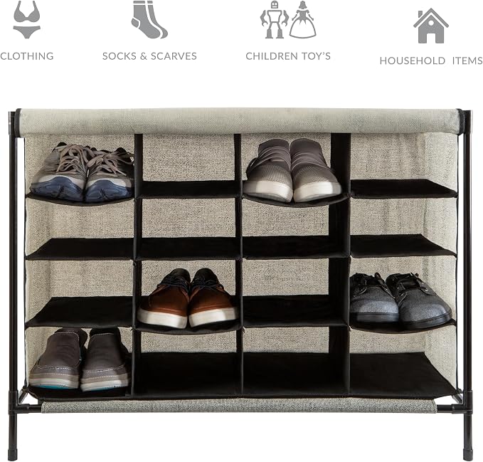 Simplify Shoe Cubby, 16 Compartment, Grey (23200-GREY)
