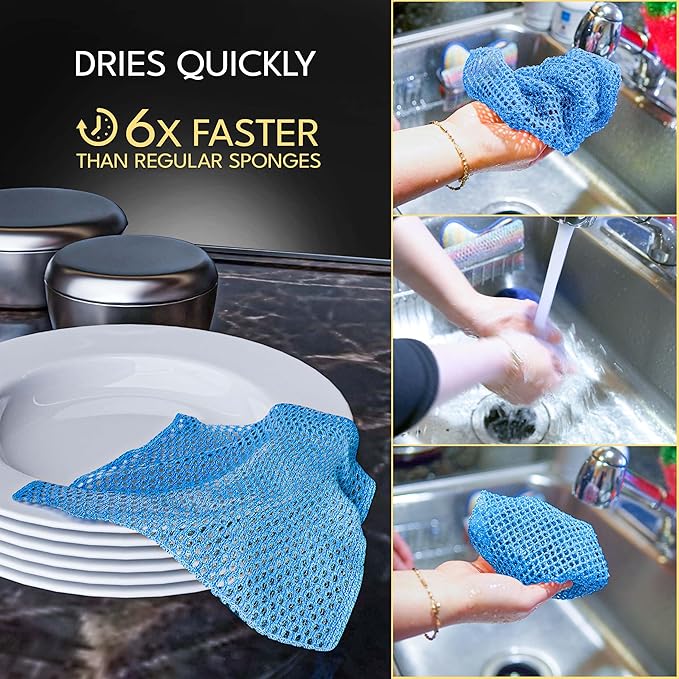 Non Scratch Dish Scrubbers for Cleaning Dishes (3PK) - Reusable Kitchen Sponge - Replace Dish Sponges for Washing Dishes - Best Household Scrubbing Pad & Alternative Dishwashing Scrub Pads Supplies