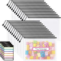 Sooez 24 Pack Mesh Zipper Pouch with Sticky Labels, A4 Mesh Bags, Sturdy Letter Size File Folders Organizer, Office School Classroom Supplies, Toy Storage Bag Board Game Puzzles Organization, Black