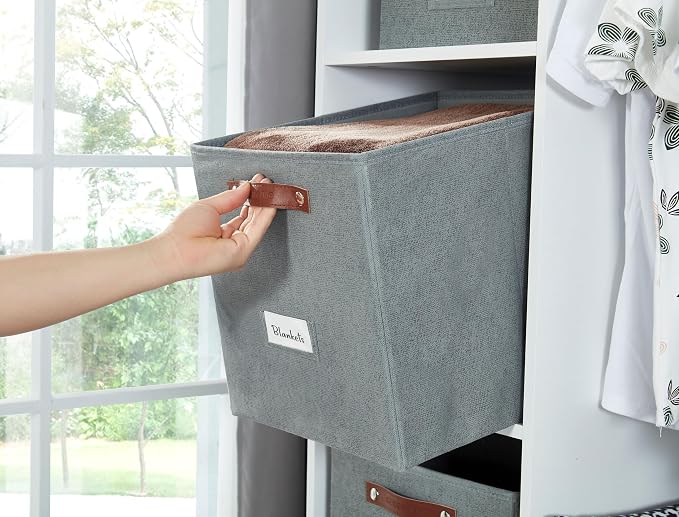 DECOMOMO Storage Cubes, 13x13x13 Storage Cube Bins with Labels, Fabric Organizer Bins (13" / 6pcs, Texture Grey)