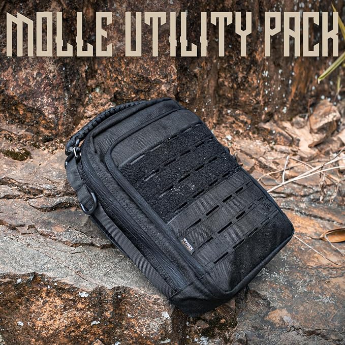 WYNEX Tactical Molle Admin Pouch, Molle Pouches of Double Layer Design | Utility EDC Pouch Organizer, Modular Tool Pouch, Medical EMT Attachment Bag,Large Capacity, Elastic Webbing Insert Panel