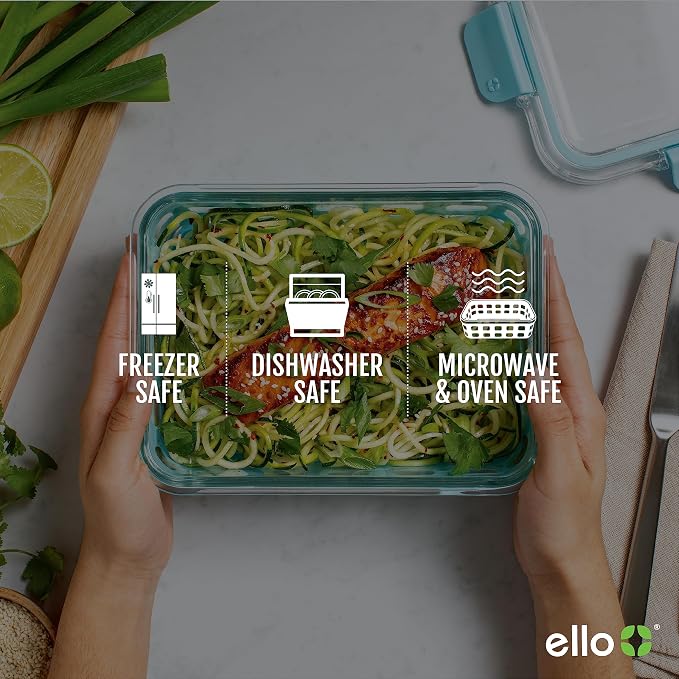 Ello Duraglass 3.4 Cup Meal Prep Sets 10Pc- Glass Food Storage Container with Silicone Sleeve and Airtight BPA-Free Plastic Lids,Dishwasher,Microwave,and Freezer Safe,Halogen Blue,5 Count (Pack of 2)