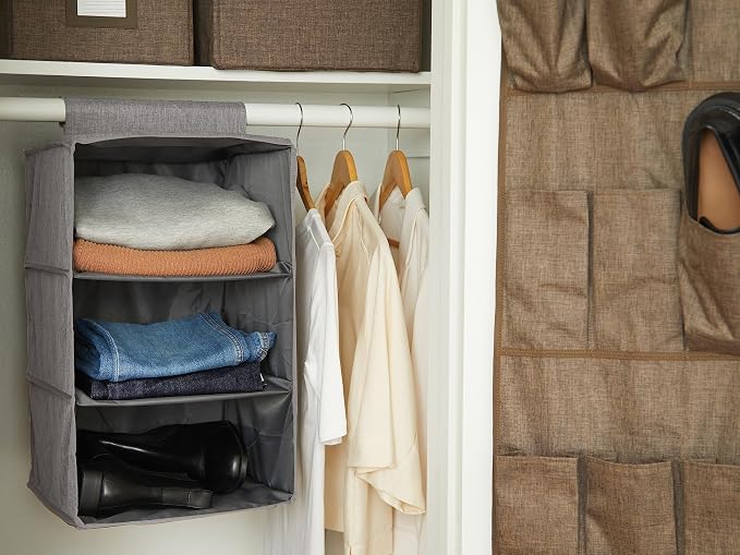 Covermates Keepsakes Hanging Closet Organizer – Heavy Duty Vertical Wardrobe Storage Shelves for Sweaters, Handbags, and Shoes – Acid-Free Interior Lining, Grey Heather
