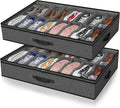 Under Bed Shoe Storage Organizer for Closet, 24 Pairs Sturdy Underbed Shoe Storage Boxes Bins Container Foldable Shoes Storage with Reinforced Handles & Clear Window for College Dorms Grey, Set of 2