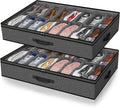 Under Bed Shoe Storage Organizer for Closet, 32 Pairs Sturdy Underbed Shoe Storage Boxes Bins Container Foldable Shoes Storage with Reinforced Handles & Clear Window for College Dorms Grey, Set of 2