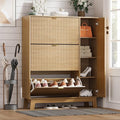 Shoe Cabinet Storage for Entryway with 3 Flip Drawers & Side Cabinet, Fluted Narrow Shoe Organizer with Wooden Leg, Freestanding Shoe Storage Hidden Shoe Rack Organizer for Front Door Entrance, Oak