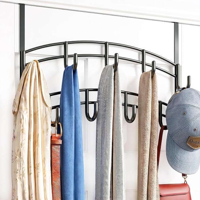 LYNK Professional® Home™ Over the Door Hooks - 9 Hook – Over the Door Coat Rack - Over the Door Hanger - Hanging Towels or Clothes - Bathroom, Bedroom, Laundry Room - Lifetime Ltd. Warranty, Black