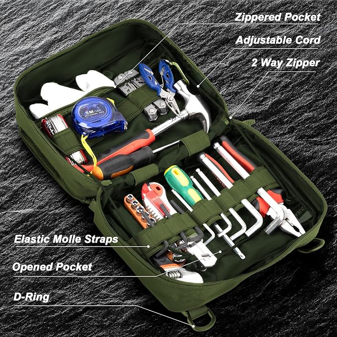 Jueachy Tactical Molle Pouch Large Admin Bag Utility Tool Pouches Molle Attachment EDC Pouches Expandable Molle Accessories Organizer Medical Pocket U.S.A Patch Included