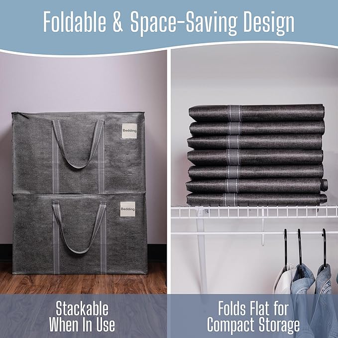 VENO 10 Pack Heavy Duty Moving Bags, Extra Large Storage Bags with Reinforced Handles & Strong Zippers, Foldable & Reusable Moving Box Alternative for Clothes & Dorm Storage