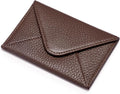 HISCOW Italian Pebbled Leather Business Card Holder, Minimalist Full Grain Envelope Card Case with Hidden Magnetic Closure, 0.19 Inch Slim Front Pocket Wallet for Men and Women, Chocolate