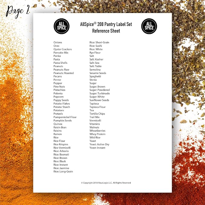 AllSpice 208 Preprinted Water Resistant Bulk Pantry Labels Set