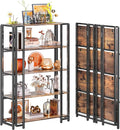 UDD 5 Tier Wide Folding Bookshelf No Tools Assembly, 45" H x 30.9" W, Foldable Book Shelf Vintage Collapsible Bookcase, Industrial Storage Shelves for Bedroom Office Living Room, Rustic Brown Black