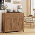 Homhedy Sideboard Buffet Cabinet, Coffee Bar Storage Cabinet with Drawers and Doors, Farmhouse Kitchen Cabinet with Adjustable Shelves, for Kitchen, Dining Room, Living Room, Rustic Walnut