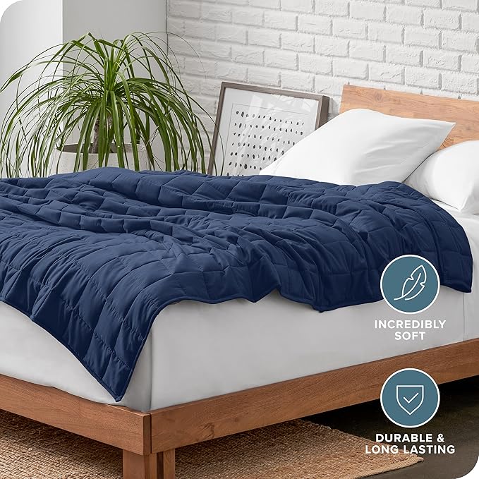 Bare Home Weighted Blanket Full or Queen Size 15lb (48" x 72") for Adults - All-Natural 100% Cotton - Premium Heavy Blanket Nontoxic Glass Beads (Dark Blue, 48"x72")