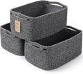 3-Pack Storage Baskets for Organizing | Woven Shelf Toy Basket | Rope Baskets for Gifts Empty | Closet Organizer Bins with Handles | Cube Decorative Box | 13.7×7.1×6.7” | Mixed Black