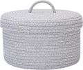 Sea Team Round Cotton Rope Storage Basket with Lid, Lidded Woven Storage Bin, Nursery Storage Container, Diaper Caddy, Baby Shower Basket, Box, Organizer, 11.8 x 11.8 x 6.7 Inches (Medium, Grey)