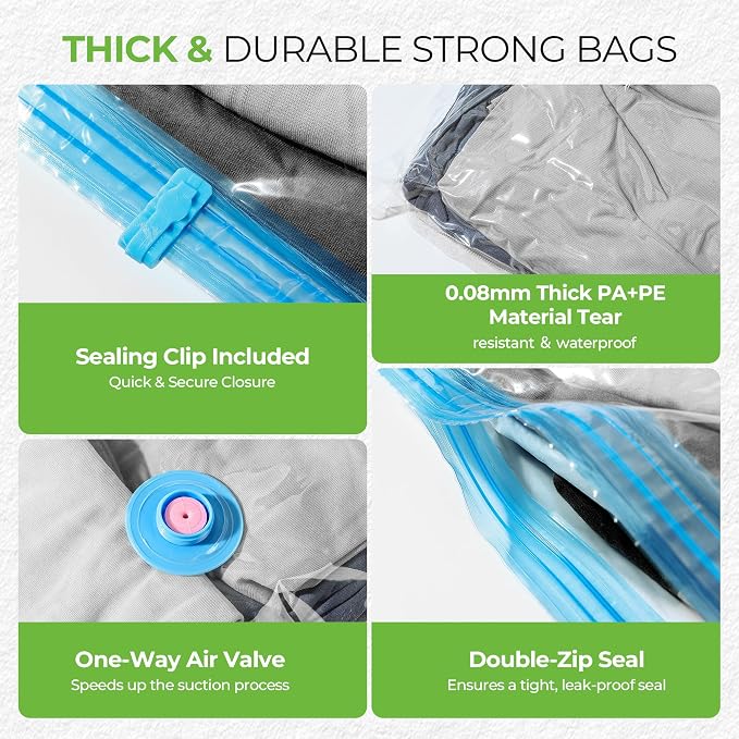 Vacuum Storage Bags for Travel - 12 Pack Compression Packing with Wireless Electric Pump for Luggage Vacuum Seal Bags for Clothes Space Saver Organizer for Moving Clothing Suitcase Travel