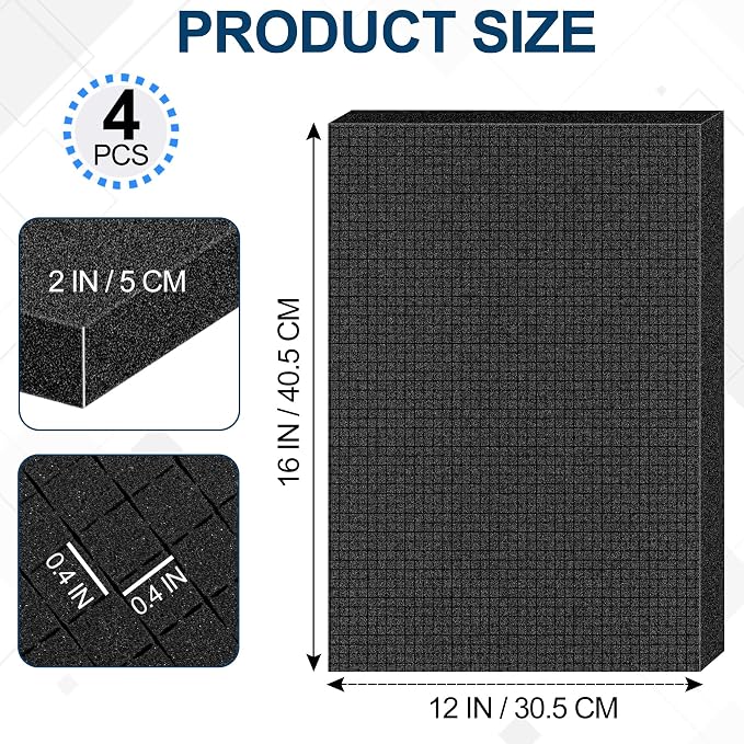 4 Pcs Pick and Pluck Foam Sheets 16" L x 12" W x 2" T Polyurethane Pick Apart Foam Inserts Pads with Bottom Use for Camera, Interlocking Case, Tool Box, Board Box, Storage Drawer, Black