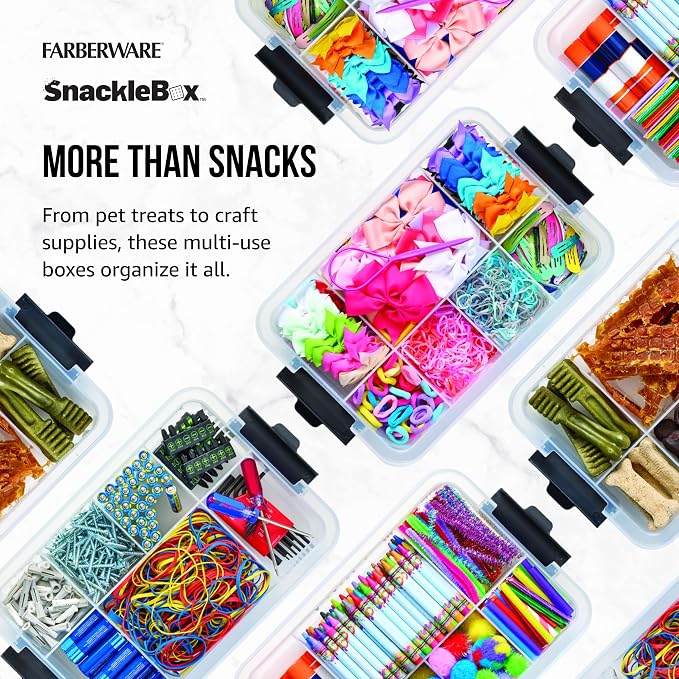 Farberware Snacklebox 7.8 x 12.7 Inch Plastic Cutting Board Lid with 7 Compartments and Locking Handles - Portable Snack Organizer for Charcuterie, Travel, Picnics, and On-the-Go Snacking