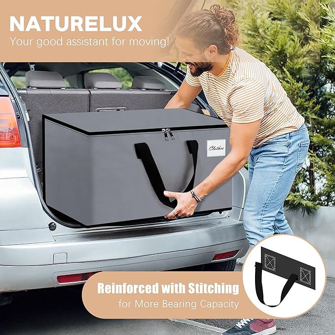 NATURELUX Heavy Duty Moving Bags - Extra Large Packing Bags and Storage Totes, Collapsible and Foldable Option for Moving and Storage, Grey, 125 L - 18 Pack