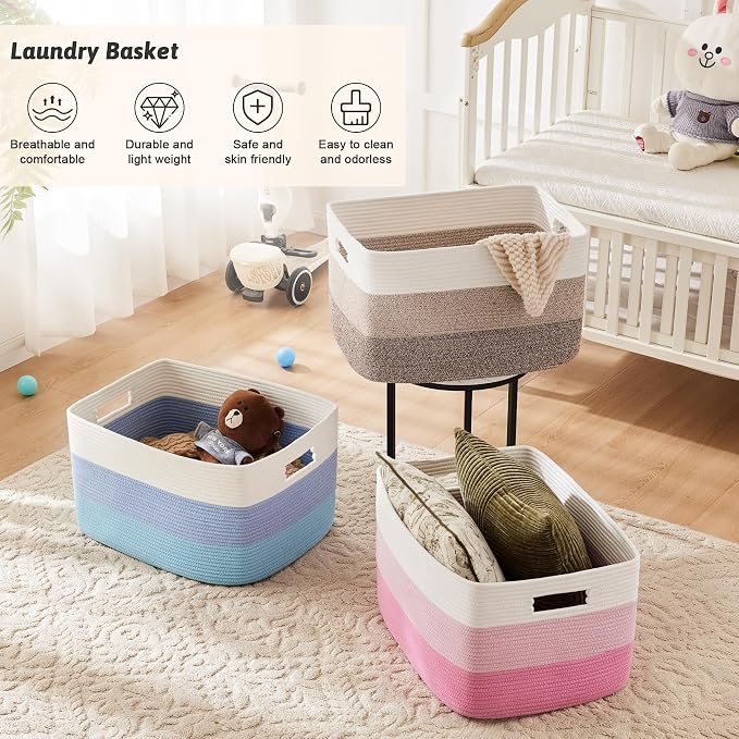 Artfeel Blanket Basket,Rectangle Woven Baskets for Storage,30L Laundry Basket for Decorative Nursery Blanket,Toys,Dirty Clothes and Magazine in Shelves,Baby Room,and Living Room