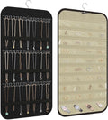 Hanging Jewelry Organizer for Necklaces Earrings, 1-Pack, Black and Beige | Foldable Double-Sided 36 hooks & 40 clear pockets; swivel hook fits walls, doors & rods for earrings, bracelets, rings