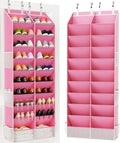 Criusia Over the Door Shoe Organizer, 20-30 Pairs Heavy-Duty Hanging Shoe Storage with Large Pockets, 10-Tier Door Shoe Rack with 4 Hooks for Sneakers Sandals Heels Boots (Pink)