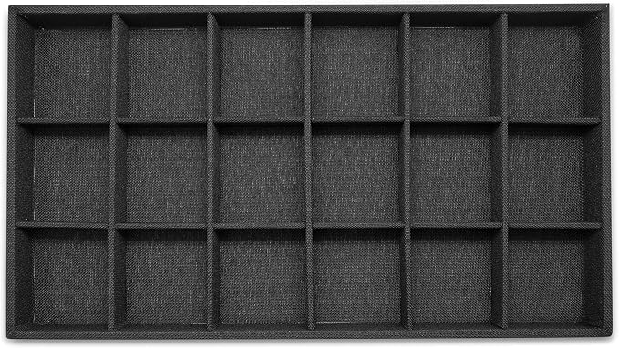 The Display Guys - Stackable Jewelry Tray and Organizer - for Drawers, Dressers, Store Display (18 Compartments, Black Burlap)