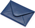 HISCOW Italian Pebbled Leather Business Card Holder, Minimalist Full Grain Envelope Card Case with Hidden Magnetic Closure, 0.19 Inch Slim Front Pocket Wallet for Men and Women, Blu Navy