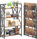 UDD No Assembly Wide Folding Bookshelf, 50.8" H x 30.9" W, 4 Tier Foldable Book Shelf Industrial Bookcase, Vintage Collapsible Storage Shelves for Home Office Living Room Bedroom, Rustic Brown Black