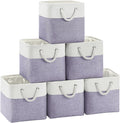 FinishingBo Large 11x11 Inch Cube Storage Bins with Cotton Handles for Closet, Shelves, Clothes, Towel (White/Purple-6 Pack)