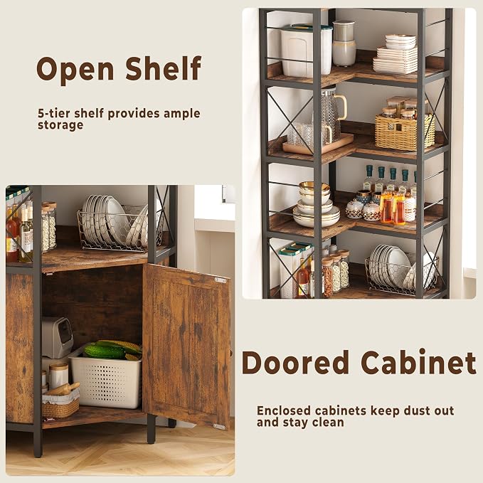 IRONCK 78 in Bookcase with Doors, Industrial Corner Bookshelf with Storage | Tall Bookcases with Baffles. L Shaped Bookshelves with 90° Corner Design. 6-Tier Corner Display Shelf for Home Office.