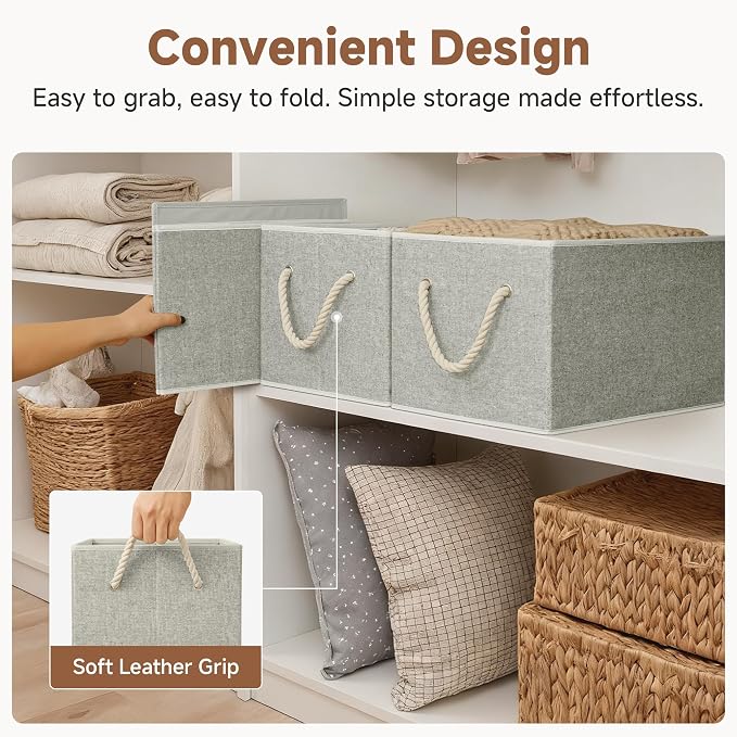 StorageWorks Fabric Storage Bins for Shelves, Storage Baskets for Closet Organization, Organizer Bins for Clothes Storage, Gray, Extra Large, 3-Pack
