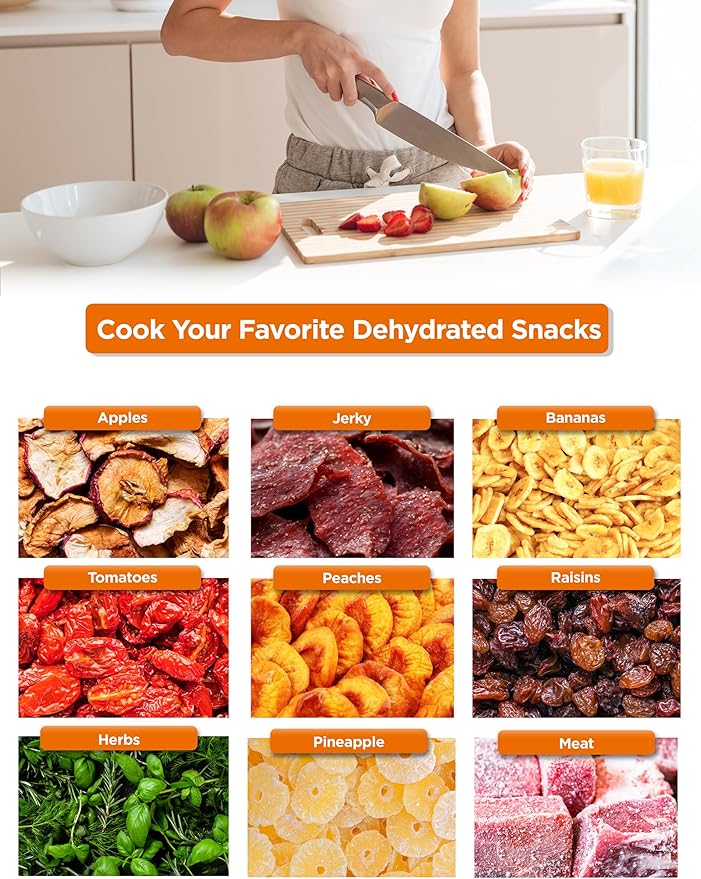Commercial Chef Food Dehydrator, Five 9.25” BPA-Free Plastic Trays, Dehydrates and Dries Meat, Fruit, Veggies and Jerky, 280W Dehydration Machine, Adjustable Thermostat, CCD100W6, White