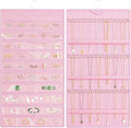 Hanging Jewelry Organizer, Double-Sided Necklaces Holder, Pink | 42 clear pockets organize rings & earrings; 36 wire necklace hooks reduce tangles; top hook hangs in closets, walls or doors.