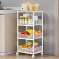 HapiRm Fruit Basket Kitchen Cart - 4-Tier Rolling Storage Cart with Wheels, Wood Top Utility Pantry Cart for Vegetables, Potatoes, Onions, Bread, Snacks