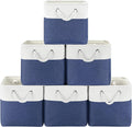 Patvingot 11 Inch Cube Storage Bins, 6 Pack Fabric Storage Cubes with Rope Handles, Organizer Baskets for Closet Shelves, Clothes and Home Organization(White/Blue)