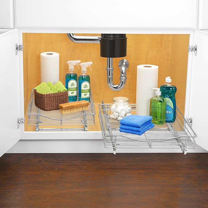 LYNK PROFESSIONAL® Pull Out Cabinet Organizer, 11" x 18" Slide Out Drawers for Kitchen Cabinets - Sliding Pull-Out Pantry Shelves – Home Shelf Organizers - Lifetime Ltd. Warranty, Chrome