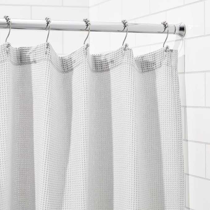 Amazon Basics No Drill Spring Tension Curtain Rod, Adjustable 54-90" Width, Chrome, Classic Finial