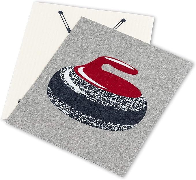 Abbott Collection Curling Rock & Brooms Dishcloths. Set of 2-6.5X8 L