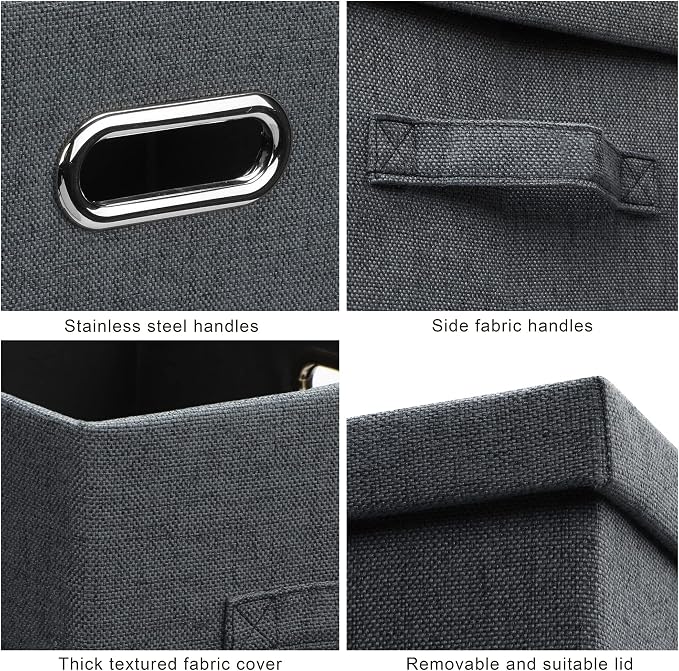 Graciadeco Large 17" 36 Quart Collapsible Stackable Storage Bins with Lids, 5 Packs Dark Gray Foldable Fabric Closet Storage Boxes with Lids Heavy-duty Linen Cube Baskets(17 x 12 x 11)